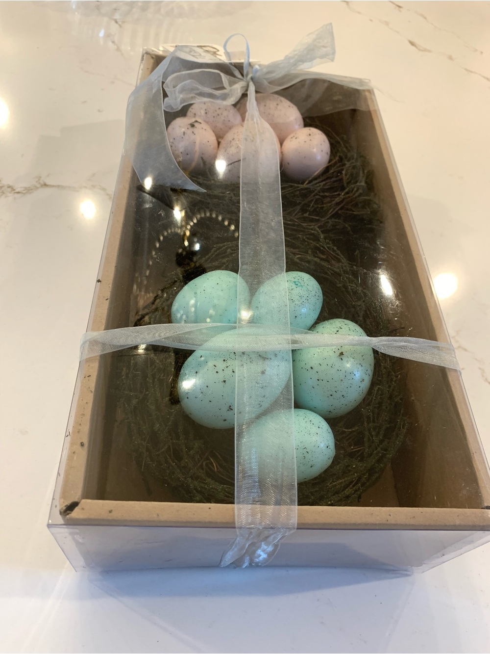 Robins Nests Speckled  And Pastel Bird Egg Decor (2) 5” Nests Blue/Pink NEW